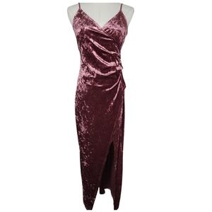 Windsor Velvet Maxi Dress Mauve Pink Crushed‎ V Neck Sleeveless Slit Size M